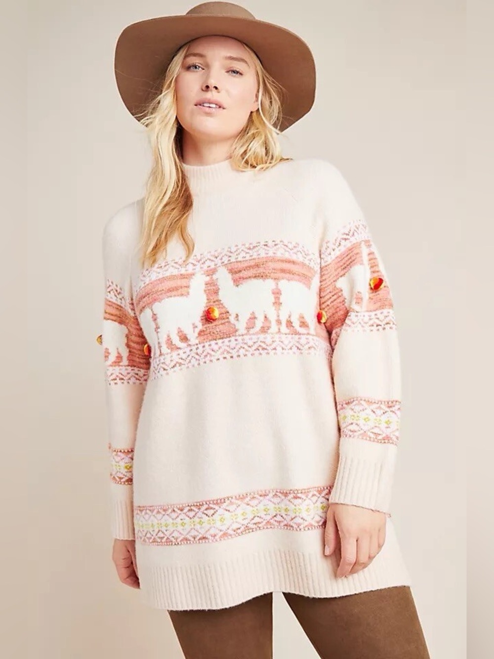 NWT By Anthropologie Aimee Pommed Alpaca Sweater in Pink, Size XS